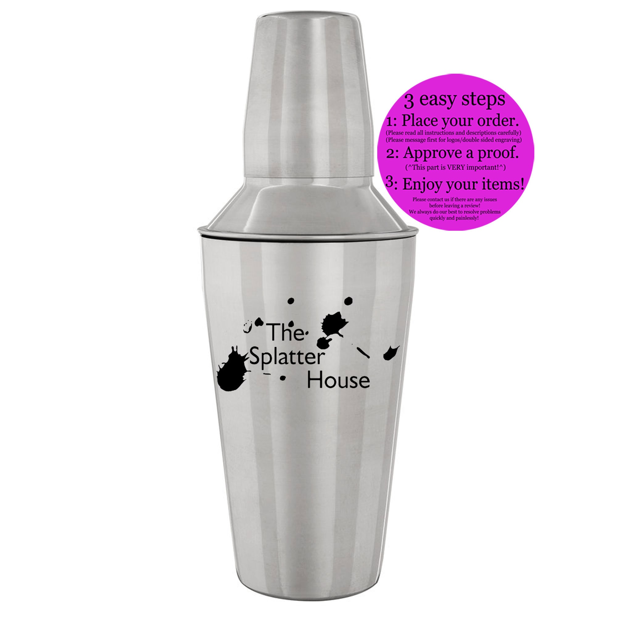 Cocktail Shaker, Stainless Steel -  Personalized with Name, Monogram, Inscription or Logo - Laser Marked, , Custom