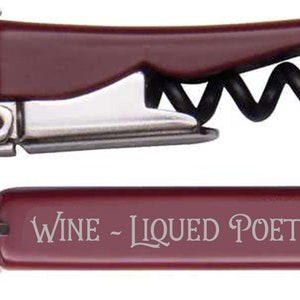 Corkscrew - Burgundy -  Personalized, Engraved, Laser Etched - Monogram, Initials, or Inscription