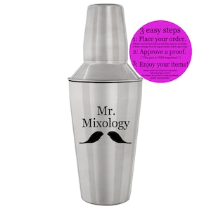Drink Mixer, Stainless Steel Cocktail Shaker - Personalized with Name, Monogram, Inscription or Logo - Laser Marked, Custom
