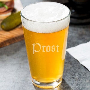 Prost German Toast Beer Glass, German Gift Glass (Multiple Glass Styles Available)