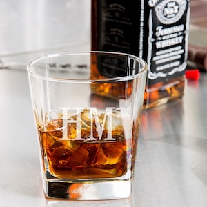 Rocks Whiskey Glass, Square &quot;Double&quot; (11 oz.) Personilized, Engraved, Laser Etched