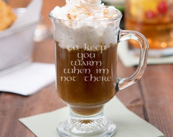 Glass Irish Coffee Mug, 8.5 oz. -  Personalized, Engraved, Laser Etched - Monogram, Initials, Inscription, or Logo