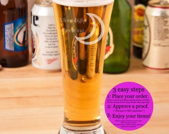 Flared Pilsner Beer Glass, 16 oz -  Personalized, Engraved, Laser Etched - Monogram, Initials, or Inscription