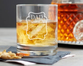 Rocks Whiskey Glass, Fathers Day - "Single" 8.75 oz. -  Personalized, Engraved, Laser Etched