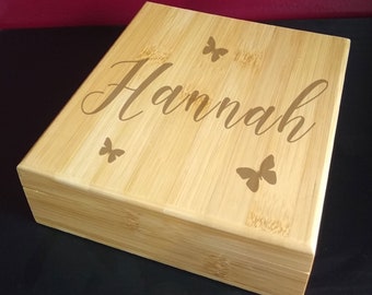Jewelry Box - Bamboo with Pine Divider - Personalized, Engraved, Etched