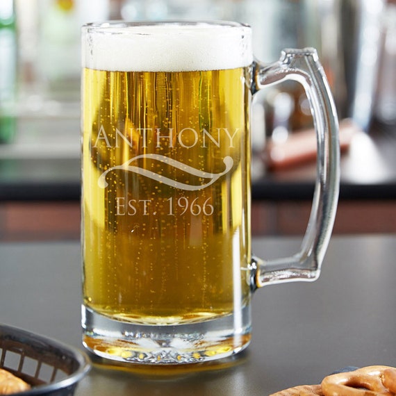 Custom Engraved 12 oz Beer Mug Glass - Custom Monogrammed With Your Text