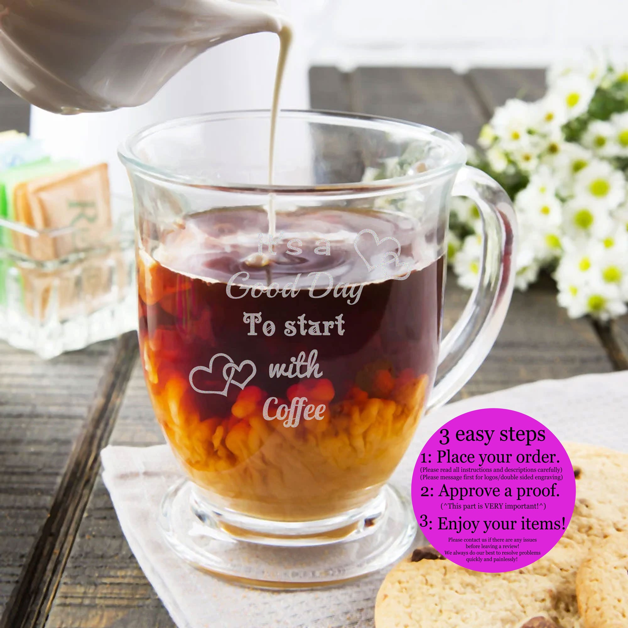 Glass Coffee Mug Extra Large 16 Oz. Personalized Engraved Laser Etched Monogram Initials or Inscription Etsy UK
