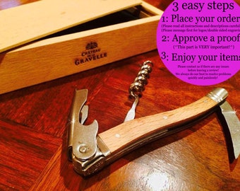 Corkscrew w/ Beechwood Handle and Giftbox, Laguiole  - Personalized, Laser Engraved - Monogram, Initials, or Name