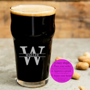 Nonic Beer Glass, 20 oz  -  Personalized, Engraved, Laser Etched - Monogram, Initials,