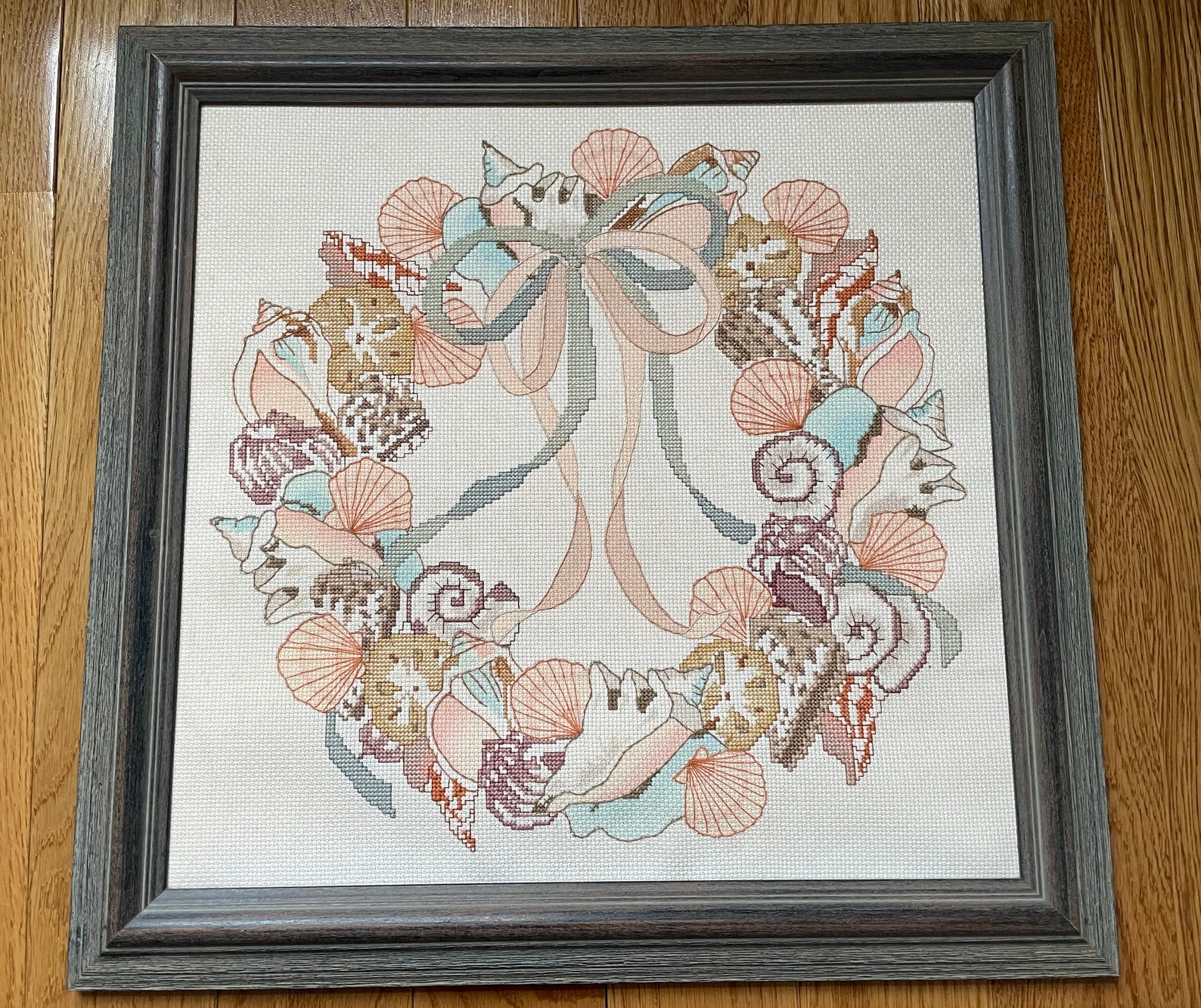 Framed Counted Cross Stitch Seashell Wreath Etsy