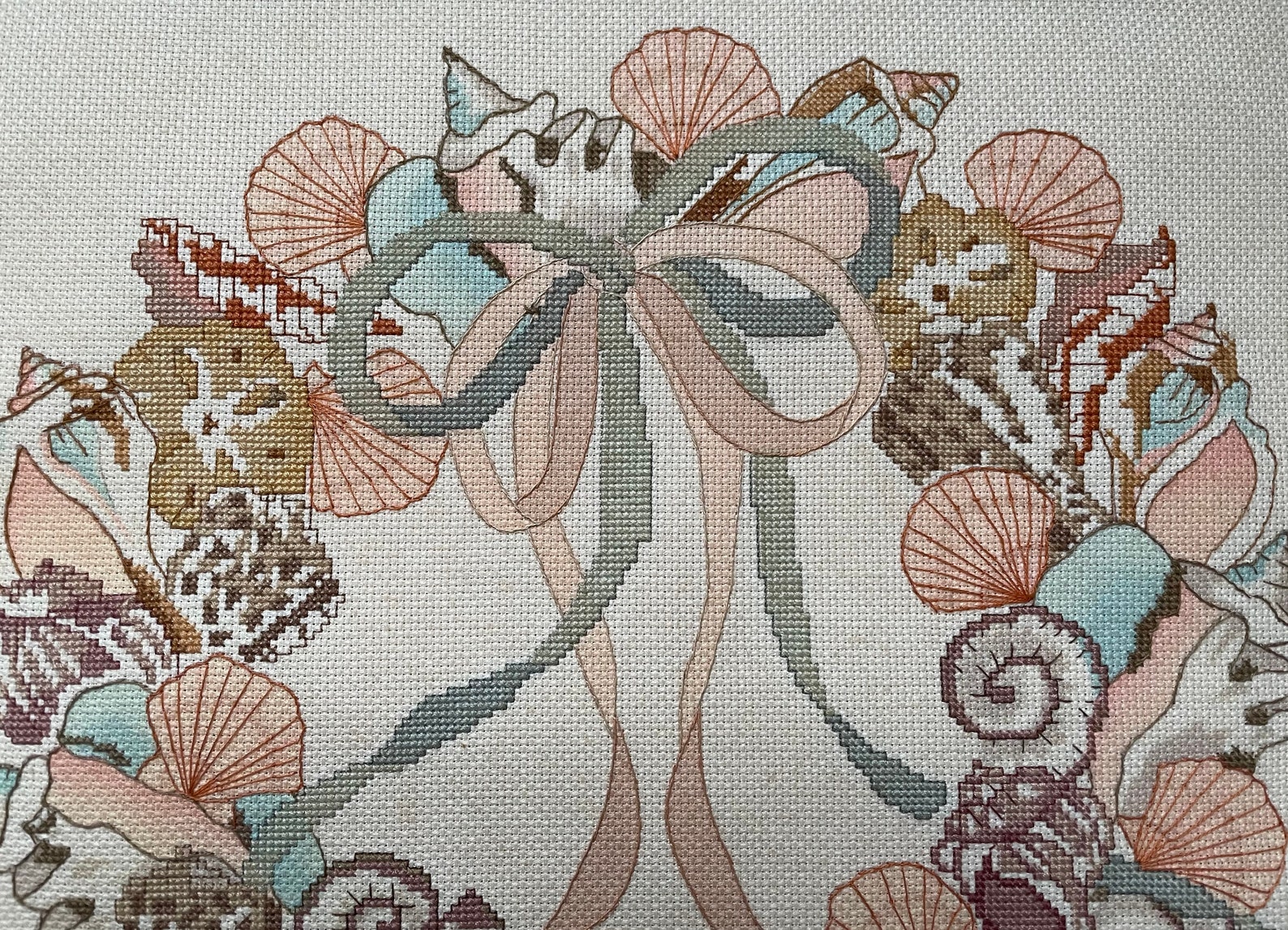 Framed Counted Cross Stitch Seashell Wreath - Etsy