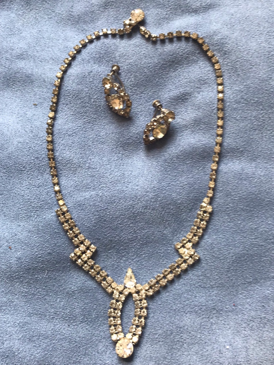 Vintage Rhinestone Necklace and Earring Set | Etsy