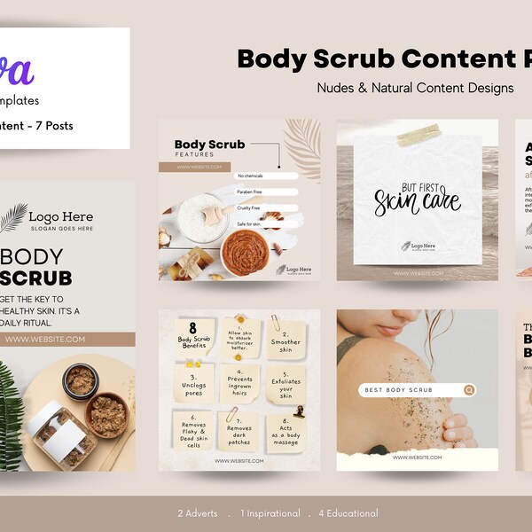 1 Woche Social Media Content für Body Scrub Business – Körperpeeling – Hautpflege Business – Hautpflege – Körperbutter – Marketing – Canva