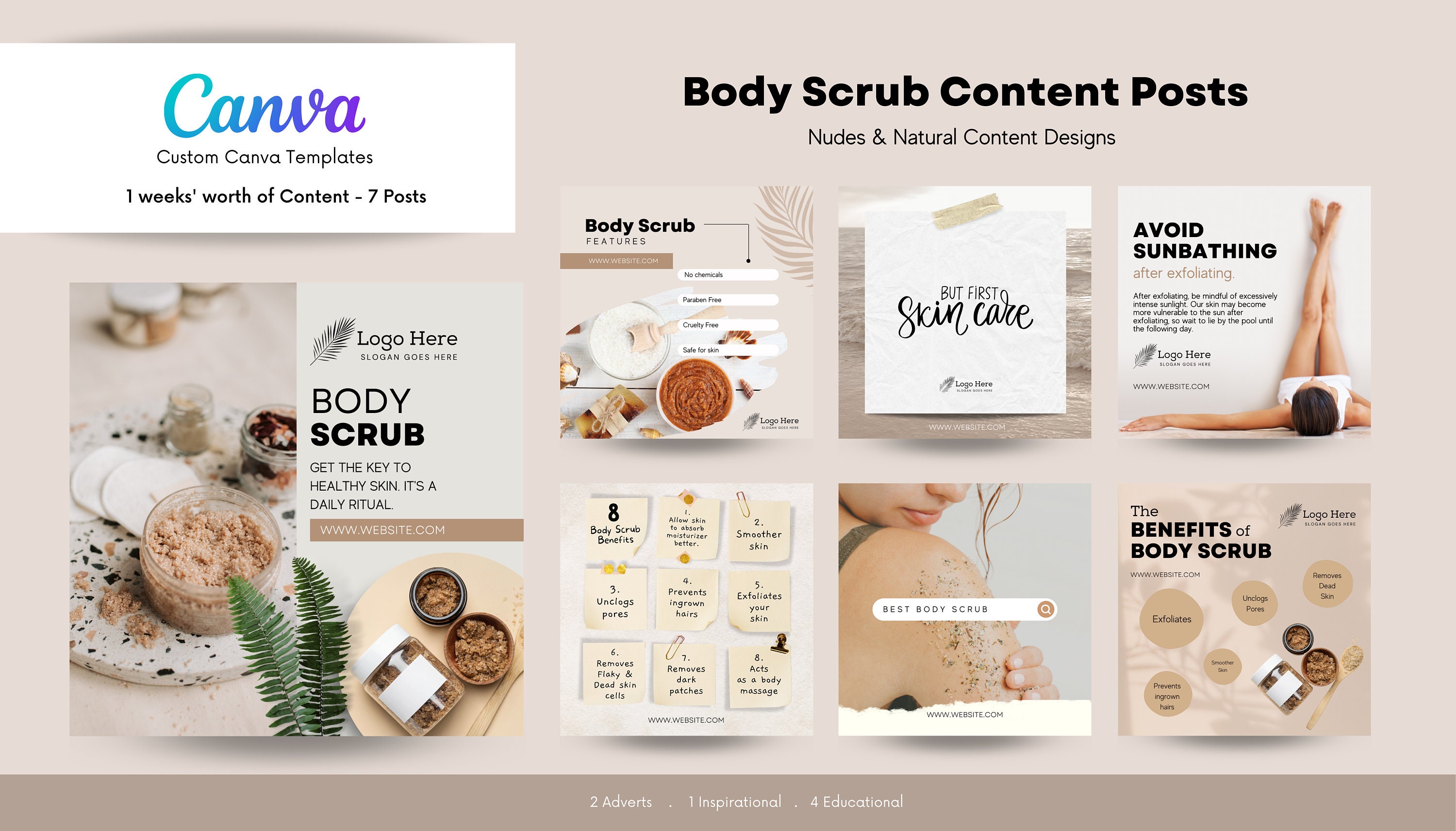 1 Week Worth of Social Media Content for Body Scrub Business Body Scrub