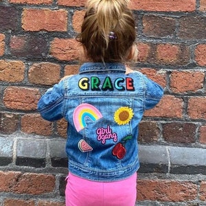 Personalised custom denim jacket kids unisex patch perfect Christmas gift for girls and boys image 1
