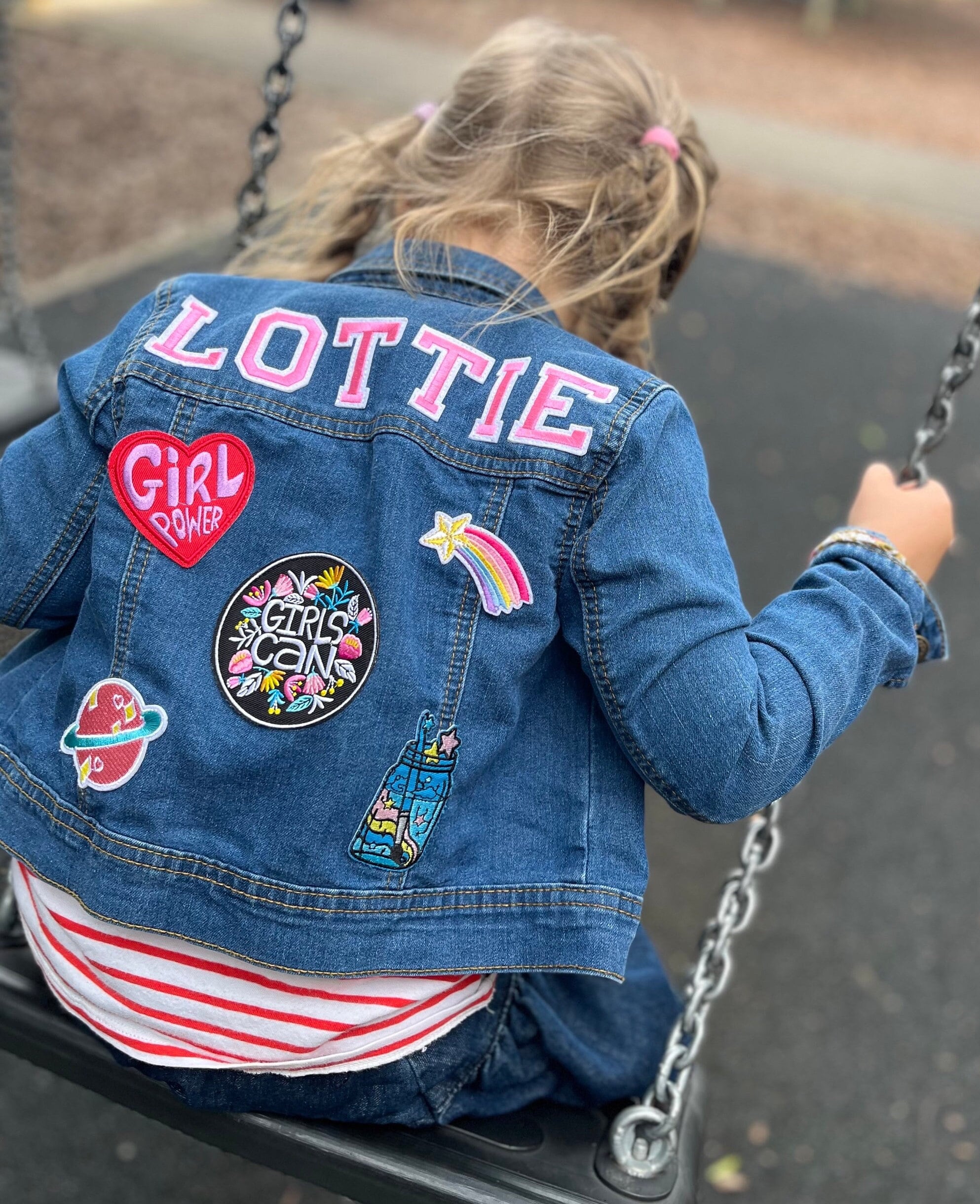 Boho Hippie Kids Upcycled Denim Jacket Size 6/6x