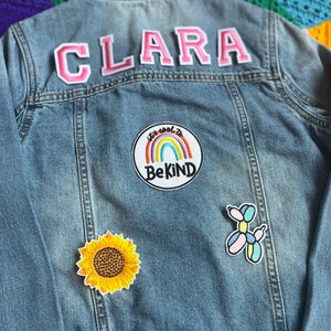 Kindness personalised denim jacket // Custom name gift for kids, christmas present girl, its cool to be kind, xmas girls outfit image 1