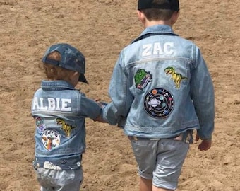 Personalised custom denim jacket kids unisex patch - white name // Christmas gift