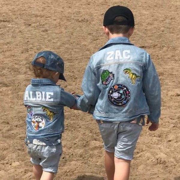 Veste en denim personnalisée personnalisée pour enfants patch unisexe - nom blanc