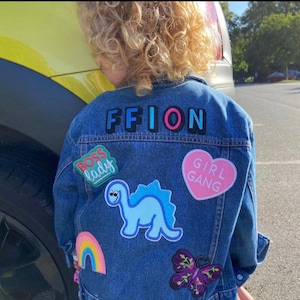Personalised custom denim jacket kids unisex patch multicoloured name image 6