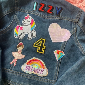 Personalised custom denim jacket kids unisex patch multicoloured name image 4