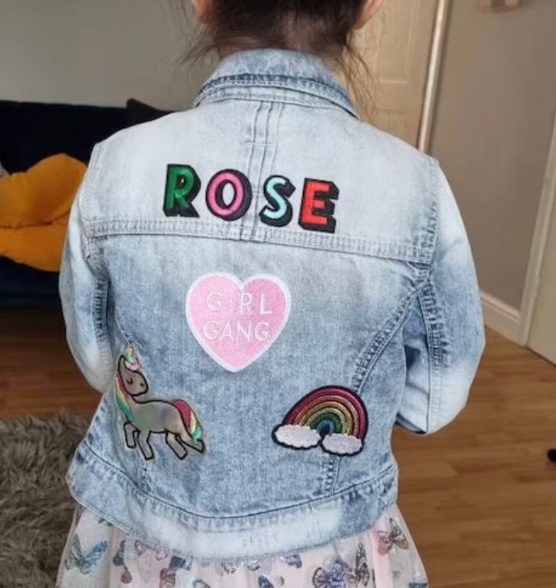 Unicorn Personalised Denim Jacket Rainbow Gift for Kids Custom Name Girl Gang Sequin Sparkles Unicorn Lover Eco Easter Gift Etsy Canada