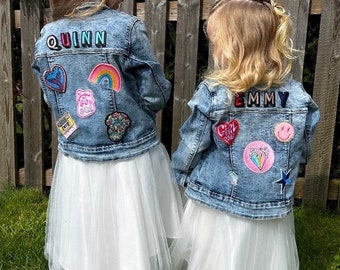 Personalised flower girl denim jacket// wedding gift for child, girls present, flower girl outfit clothes, bridal party accessories