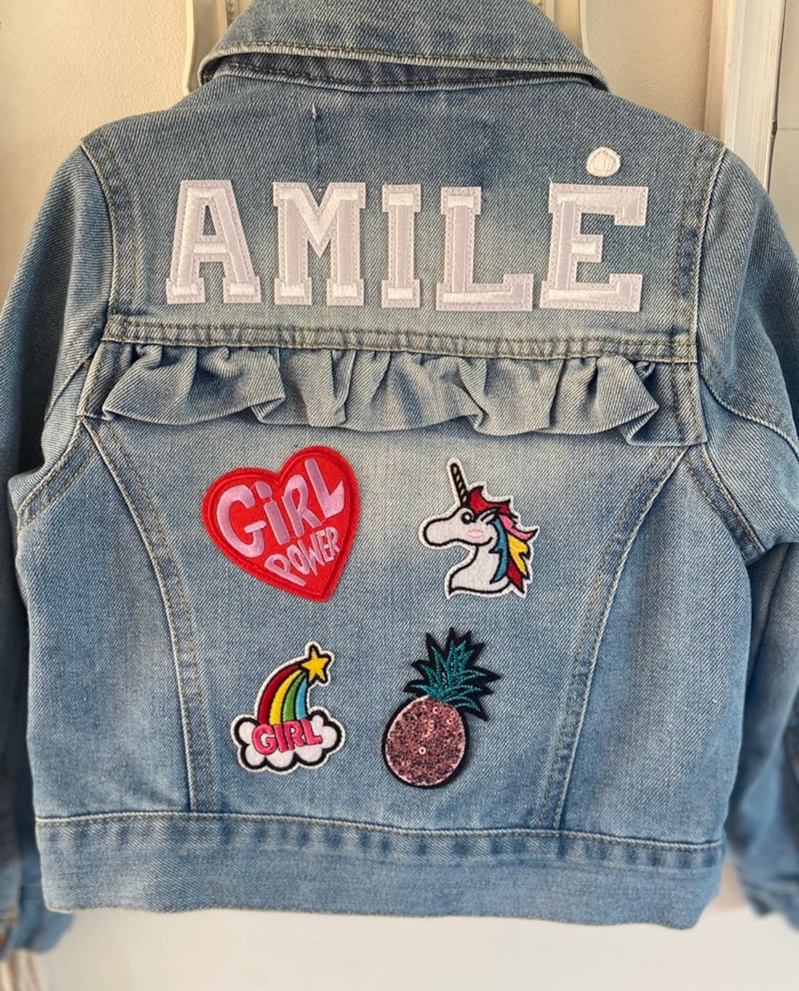Personalised custom denim jacket kids unisex patch white Etsy
