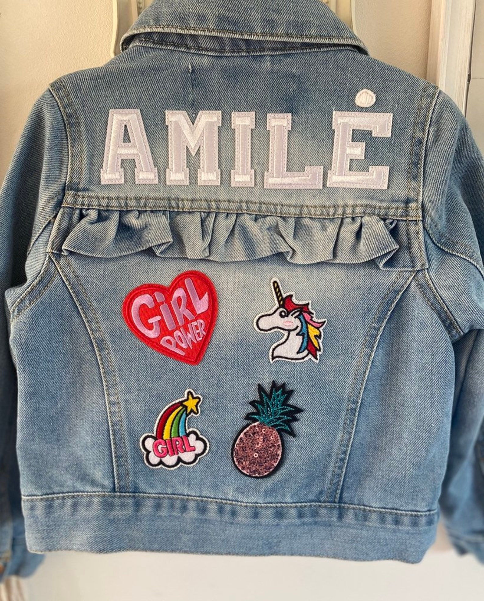 Personalised custom denim jacket kids unisex patch white Etsy