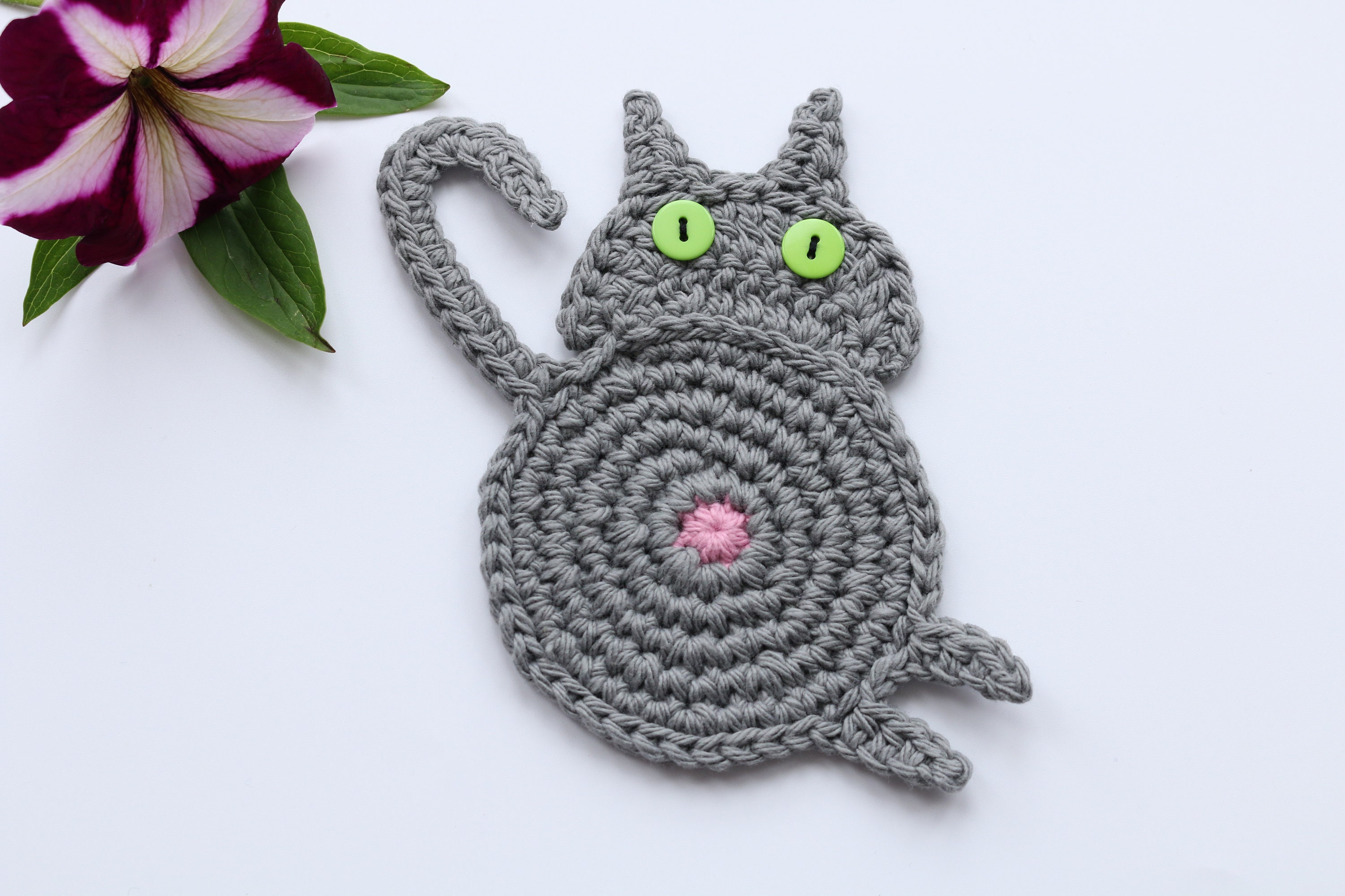Grey Cat Butt Coaster ~ unique crochet gift for cat lovers ~ funny ca…