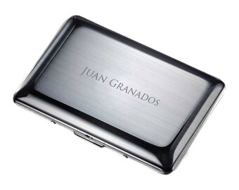 Personalized Stainless Steel Business Card Case Holder Engraved with Your Custom Text #1