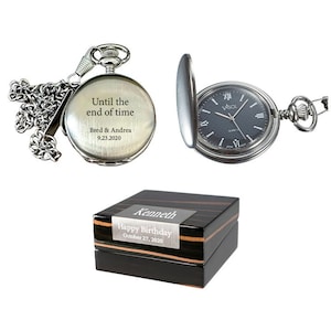 Pocket Watch Engraved, Brushed Chrome Quartz Pocket Watch Engraved, Groomsmen Pocket Watch, Birthday Gift, Anniversary Gift - VPW012