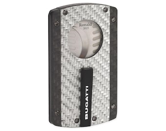 Custom Engraved Bugatti Cigar Cutter: Carbon Fiber Black and Silver Cigar Cutter, Anniversary Gift