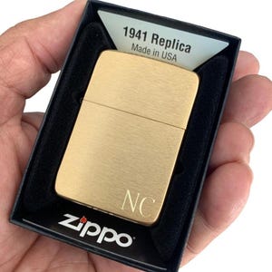 Custom Engraved Zippo 1941 Replica Brushed Brass Lighter: Refillable Windproof Pocket lighter, Made in USA