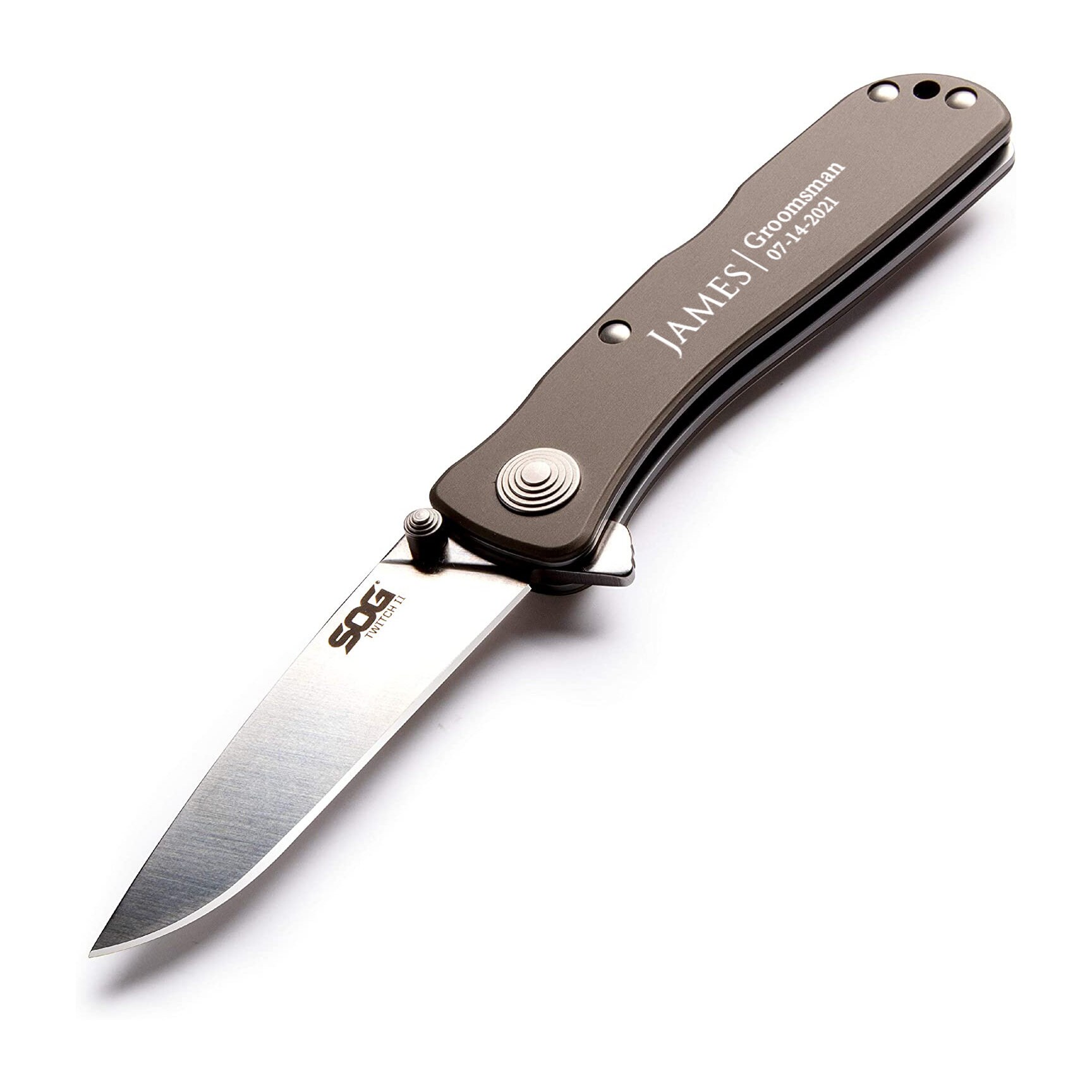 み*ち様 G-RAP【THE DOVE SHACK】【2 SCOOP】2枚セット Engraved SOG Twitch II Pocket Knife: Satin Blade, Anodized