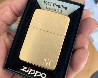 Genuine Zippo Lighter Personalized, 1941 Replica Brushed Brass Zippo Engraved, Original Zippo Guaranteed