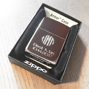 Genuine Zippo Lighter Personalized, Armor Polish Chrome Zippo Engraved, Groomsmen Gifts, Fathers Day Gift, Birthday, Anniversary Gift