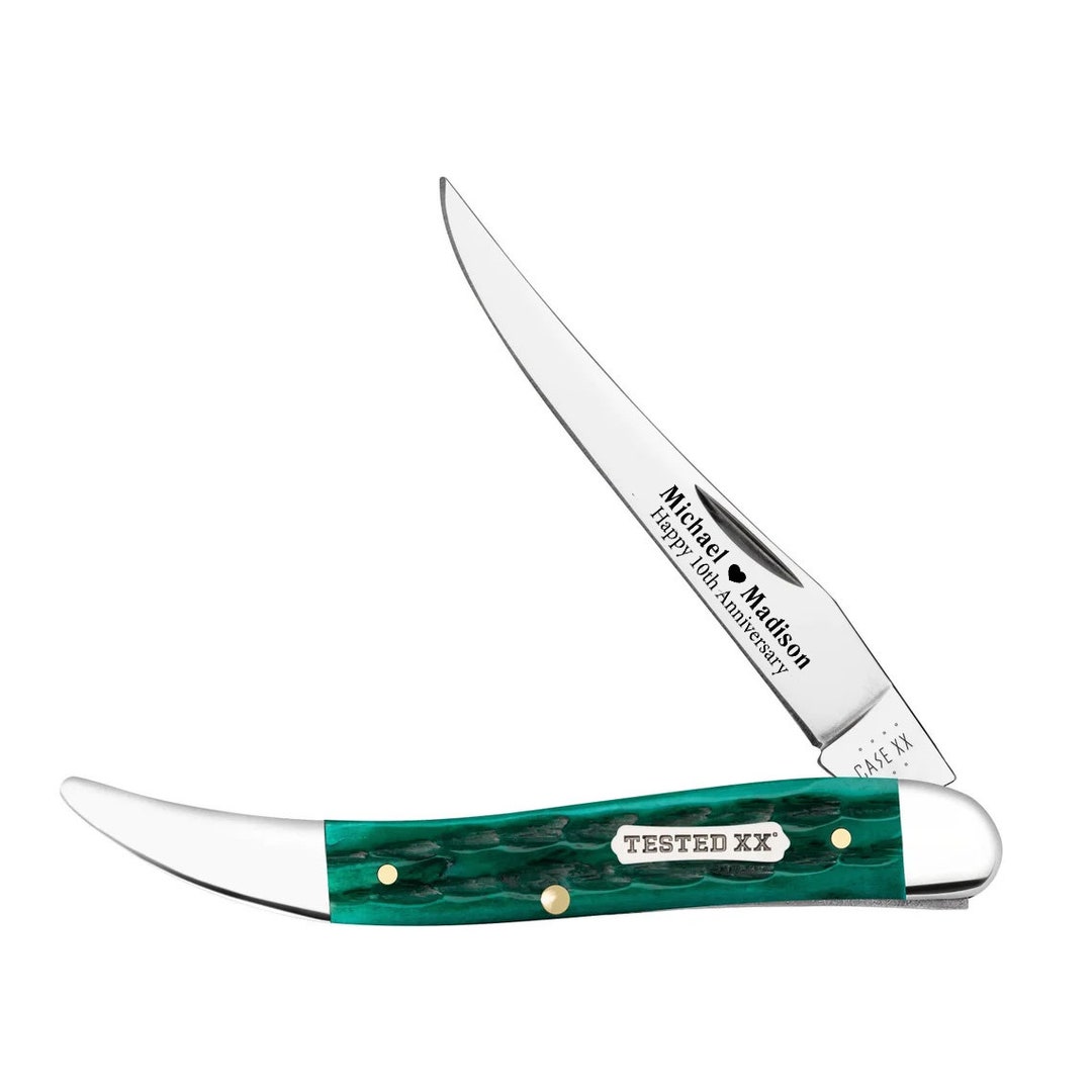 Case Knife Engraved, Case Jig Jade Bone Medium Stockman Pocket Knife