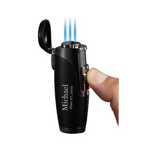 Cigar Lighter Engraved, Black Matte Triple Torch Lighter Engraved, Groomsmen Gift, Fathers Day Gift, Anniversary Gift - VLR400601