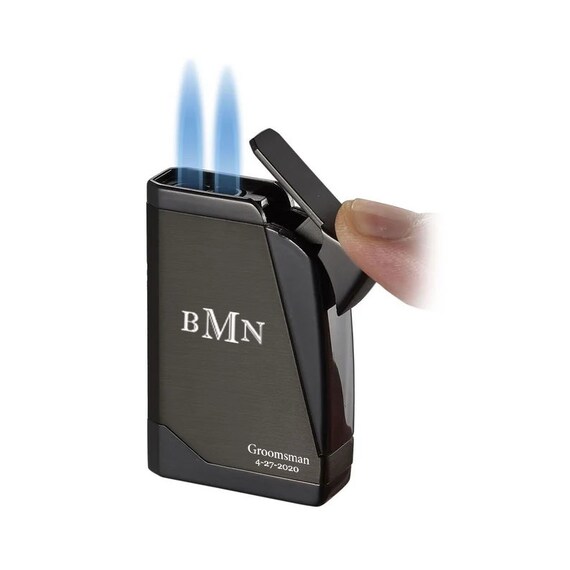 Cigar Lighter Engraved Black Double Torch Cigar Lighter Etsy