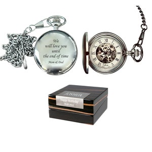 Skeleton pocket watch Personalized, Mechanical Polished Chrome Pocket watch Engraved, Groomsmen, Birthday Gift, Anniversary Gift VW03GB