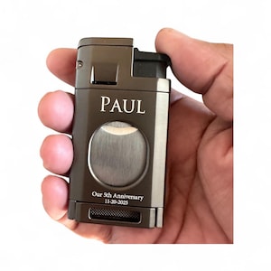 Custom Engraved Refillable Cigar Lighter: Triple Torch Flame, Built-in Guillotine Cigar Cutter, Fathers Day Gift, Anniversary Gift