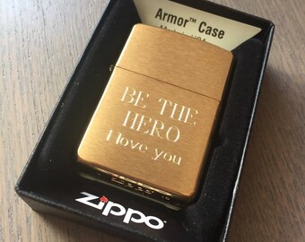 Genuine Zippo Lighter Personalized, Armor Brushed Brass Zippo Engraved, Original Zippo Guaranteed