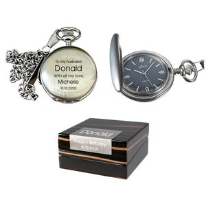 Pocket Watch Engraved, Brushed Chrome Quartz Pocket Watch Engraved, Groomsmen Pocket Watch, Birthday Gift, Anniversary Gift - VPW012