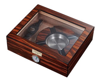 Travel Cigars Humidor Engraved, Ashtray and Cutter Gift Set Personalized, Cigars Humidor Engraved, Groomsmen Gift, Gift for men -HUD716