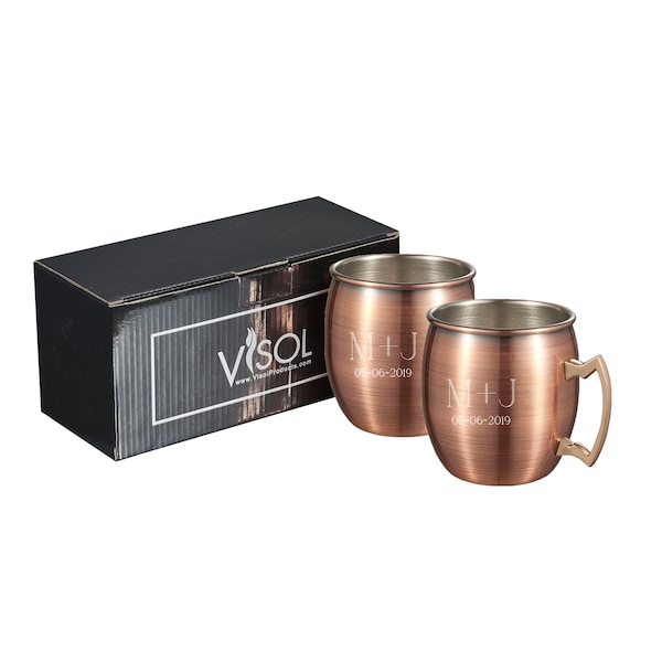 Moscow Mule Mug Set Engraved, Brushed Copper Finish Moscow Mule Mug Engraved, Wedding gifts for couple, Anniversary Gifts - VAC373ACSET