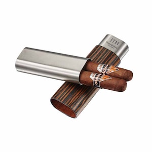 Travel Cigar Case Engraved, Ebony Wood & Stainless Steel Cigar Case, Groomsmen Gift, Fathers day Gift, Anniversary Gift - VCASE792