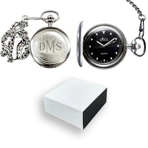 Pocket Watch Engraved, Brushed Chrome Quartz Pocket Watch Engraved, Groomsmen Pocket Watch, Birthday Gift, Anniversary Gift - VPW008