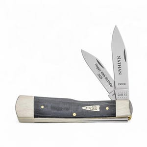 Custom Engraved Case Black Micarta Smooth Gunstock Case Pocket Knife: USA made