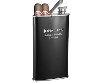 Engraved Cigar Flask: Holds 2 Cigars up to 46 Ring Gauge; Up to 4oz of Beverage, Golf gift, Golf Gifts For Men, Anniversary Gift